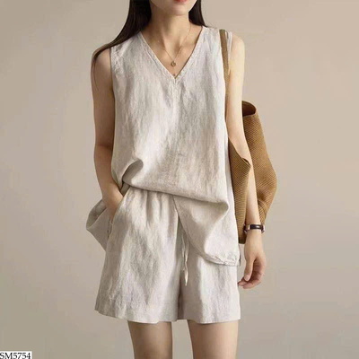 SM5754 SET ÁO CỔ V SÁT NÁCH MIX QUẦN ĐÙI