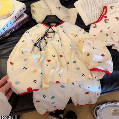 SG3545 BỘ NGỦ HỌA TIẾT CUTE VIỀN ĐỎ CHO BÉ GÁI