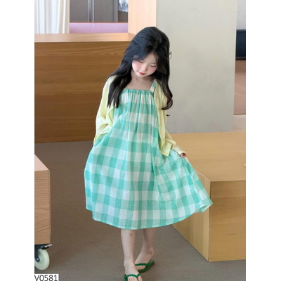 V0581  VÁY 2 DÂY KẺ XANH AMBB