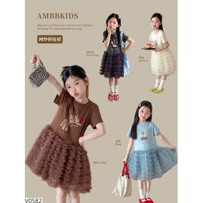 V0582 VÁY THUN PHỐI REN HỌA TIẾT DỄ THƯƠNG  AMBB