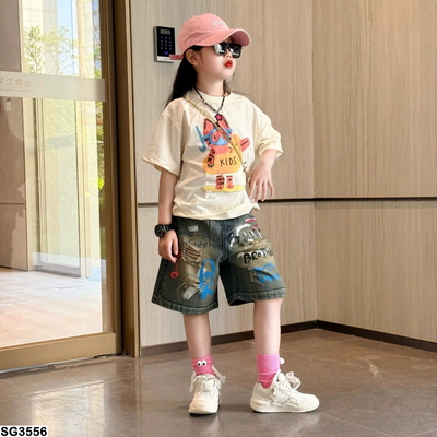 SG3556 ÁO THUN MÈO MIX SHORT JEANS RÁCH
