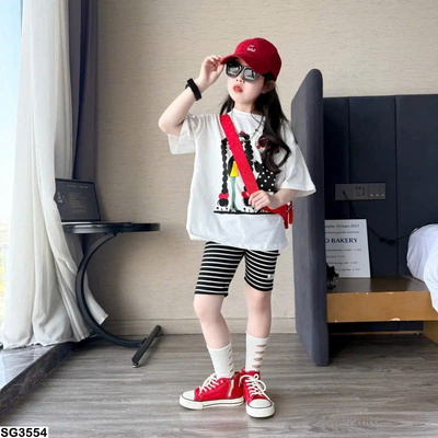 SG3554 ÁO THUN CÔ GÁI MIX LEGGING KẺ