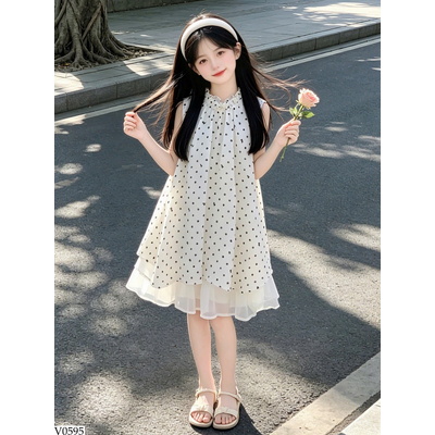 V0595 VÁY SÁT NÁCH CHẤM BI CHO BG