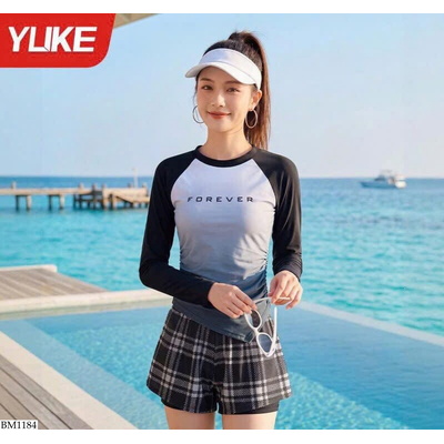 BM1184 BỘ BƠI LOANG DÀI TAY QUẦN CARO HÃNG YUKE