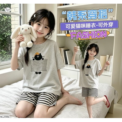 SG3584 BỘ COTTON QUẦN KẺ DỄ THƯƠNG