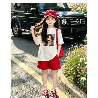 SG3585 ÁO CÔ GÁI MIX QUẦN SHORT ĐỎ