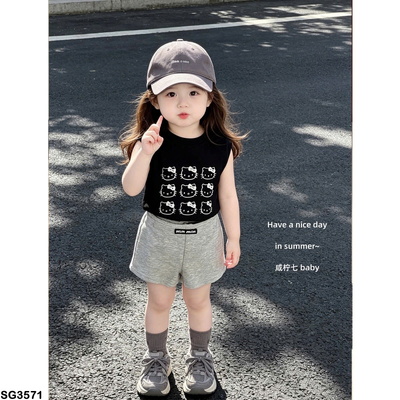 SG3571 SET ÁO THUN NGẮN TAY KITTY MIX QUẦN SHORT CHO BÉ GÁI