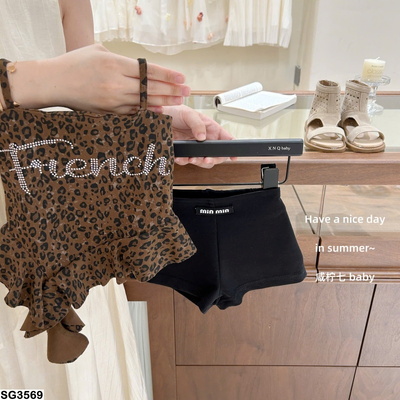 SG3569 SET ÁO QUÂY DA BEO MIX QUẦN SHORT CHO BÉ GÁI