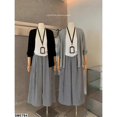 SM5784 SET ÁO 2S PHỐI ÁO CHOÀNG MIX CÙNG QUẦN CARO YJIA