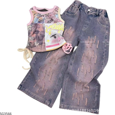 SG3566 SET ÁO SÁT NÁCH MIX QUẦN JEAN ỐNG RỘNG BG