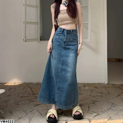 VM4522 CHÂN VÁY MIDI DENIM CẠP CAO DÁNG CHỮ A
