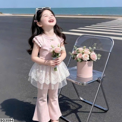 SG3594  SET BỘ THUN MIX VÁY REN CHO BÉ GÁI