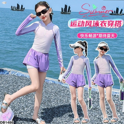 DB1486  BỘ ĐỒ BƠI 2 MÓN DÀI TAY CHO BÉ GÁI