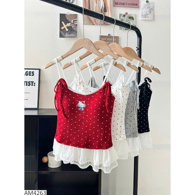 AM4263 ÁO 2 DÂY KITTY CHẤM BI