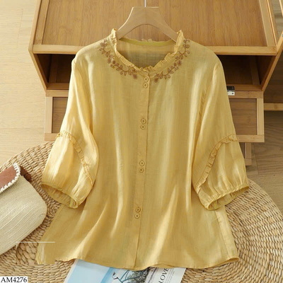 AM4276 ÁO SƠ MI THÊU HOA CỔ BÈO NỮ