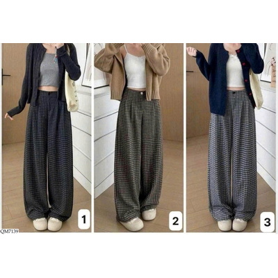 QM7139 QUẦN ỐNG RỘNG KẺ CARO CHO NỮ