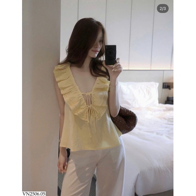 VN2506.05 ÁO CỔ V PHỐI BÈO