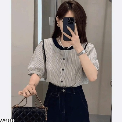 AM4313  ÁO SƠ MI PHỐI SỌC TAY PHỒNG THANH LỊCH