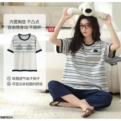 SM5824 BỘ COTTON QUẦN LỬNG KÈM BRA MẶC NHÀ
