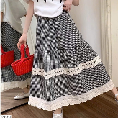 VM4543 CHÂN VÁY DÀI KẺ SỌC PHỐI REN