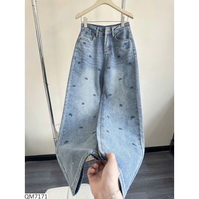 QM7171 QUẦN JEAN ỐNG SUÔNG ĐÍNH ĐÁ CẠP CAO