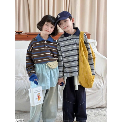A4095  ÁO POLO KẺ DÀI TAY XUẤT HÀN