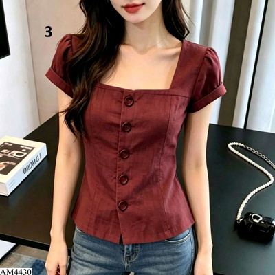 AM4430 ÁO KIỂU CỔ VUÔNG ĐÍNH NÚT NỮ