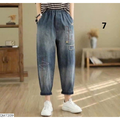 QM7209 QUẦN BAGGY JEAN THÊU HOA