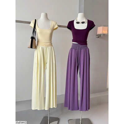 SM5892 SET ÁO CỔ VUÔNG PHỐI QUẦN SUÔNG CHO NỮ