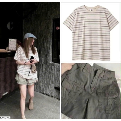 SM5896 SÉT ÁO KẺ MIX SHORT THÔ