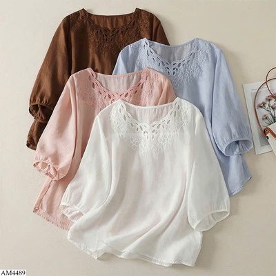 AM4489 ÁO LINEN CỔ TRÒN