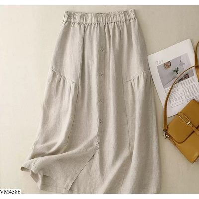 VM4586 CHÂN VÁY MIDI LINEN CẠP THUN