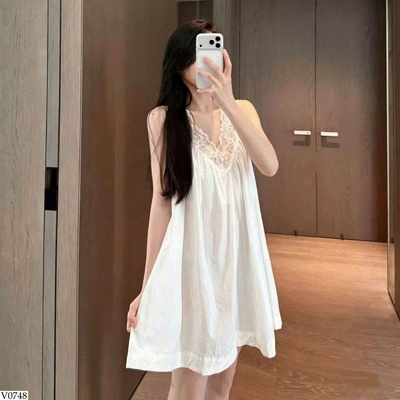 V0748 VÁY NGỦ VIỀN REN CHO NỮ