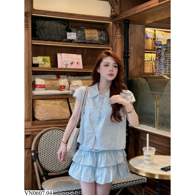 VN0607.04 SET CHÂN VÁY TẦNG ÁO CỔ SEN