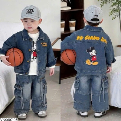 VN0607.05 ÁO KHOÁC BÒ CỔ BẺ THÊU MICKEY MOUSE CHO BÉ NEW 2026