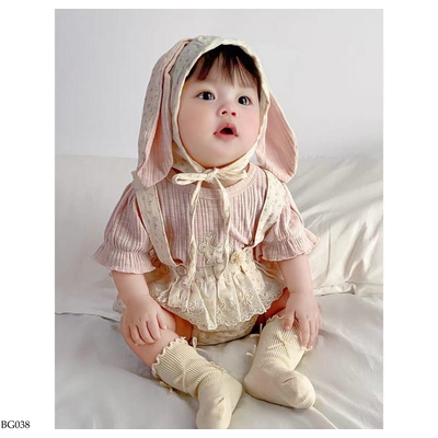 BG038 SÉT ROMPER THỎ 3 CHI TIẾT HOA NHÍ KÈM MŨ