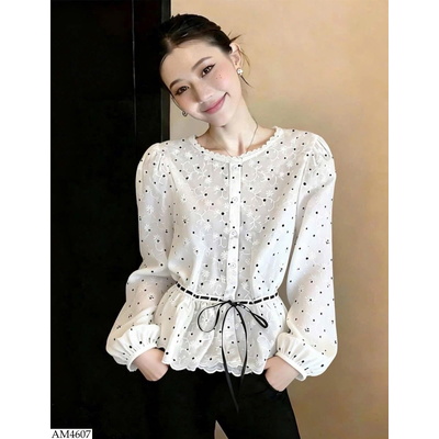 AM4607 ÁO CHẤM BI THẮT ĐAI EO CHO NỮ