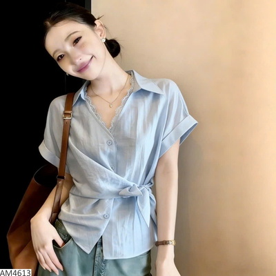 AM4613 ÁO SƠ MI PHỐI REN CỔ V