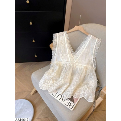 AM4647 ÁO REN SÁT NÁCH CỔ V NỮ