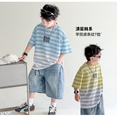 ST8253 SET ÁO KẺ LOANG MIX JEANS LỠ BT