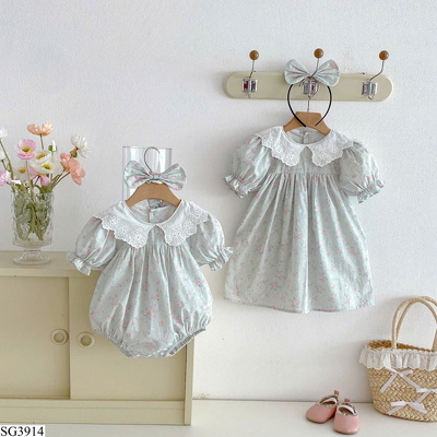 SG3914 SET ĐỒ ĐÔI CHỊ EM – VÁY & ROMPER SIÊU XINH