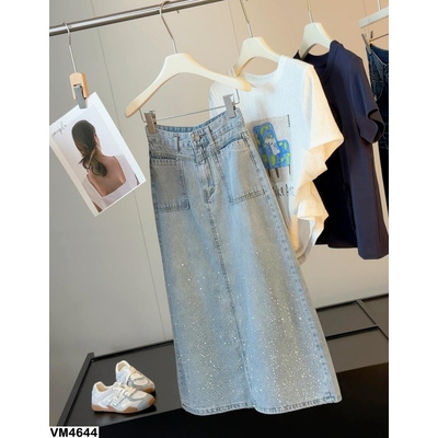 VM4644 CV JEANS DÁNG DÀI ĐÍNH ĐÁ