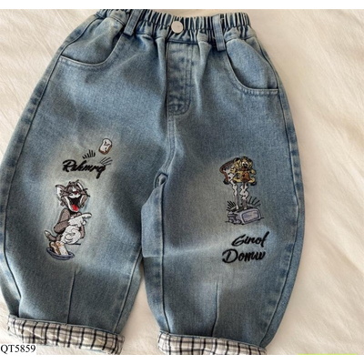 QT5859 JEANS BAGGY THÊU MÈO TOM MMY