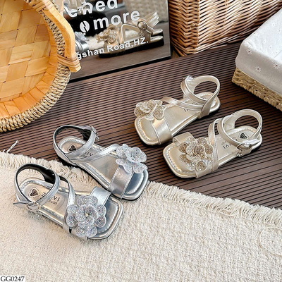 GG0247 DÉP SANDAL HOA MŨI VUÔNG CHO BG