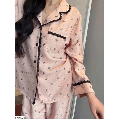 SM6036 PIJAMA HOA NHÍ VIỀN REN ĐEN