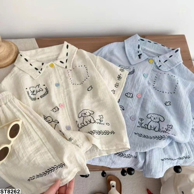 ST8262 BỘ SƠ MI ĐŨI IN HỌA TIẾT CHO BÉ