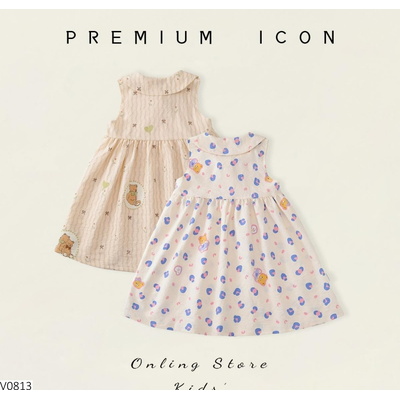 V0813 VÁY HOA SÁT NÁCH CỔ SEN PREMIUM