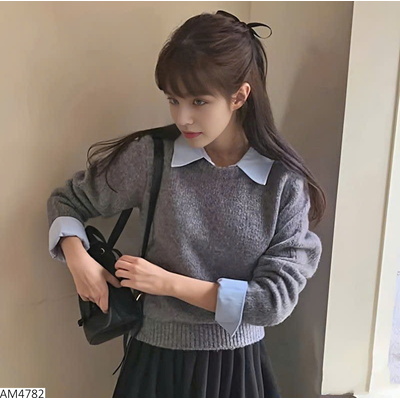 AM4782 ÁO LEN CỔ SƠ MI GIẢ 2 LỚP
