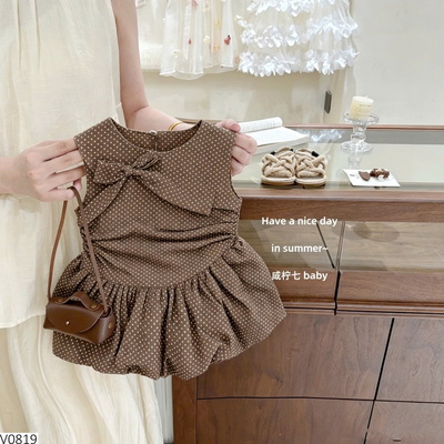 V0819 VÁY SÁT NÁCH NƠ CHẤM BI BG