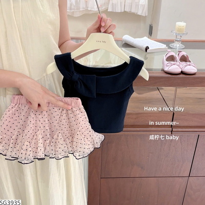 SG3935 SET ÁO NƠ MIX CHÂN VÁY CHẤM BI BG